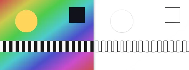 Bleistift-Skizze: Original links, Ergebnis rechts