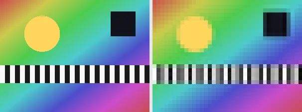 Bild verpixeln: Original links, Ergebnis rechts